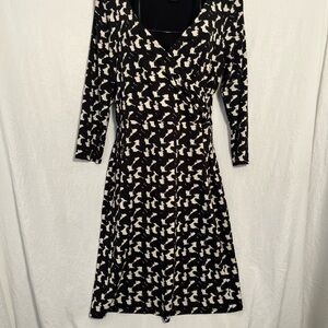Ann Taylor Black and White Long Sleeve Wrap Dress